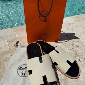Hermes Men's Sandals - Cream and Black